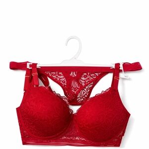Women's Red Lace Underwire Bra & Matching Lace Panty Set